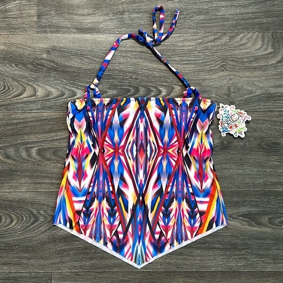 BECCA Other - NWT Becca Medium Aura Halter Tankini Top Blue Tribal Swimwear Bathing Suit Swim